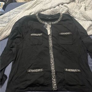 J. Crew Black Cardigan with Pearl Embellishments